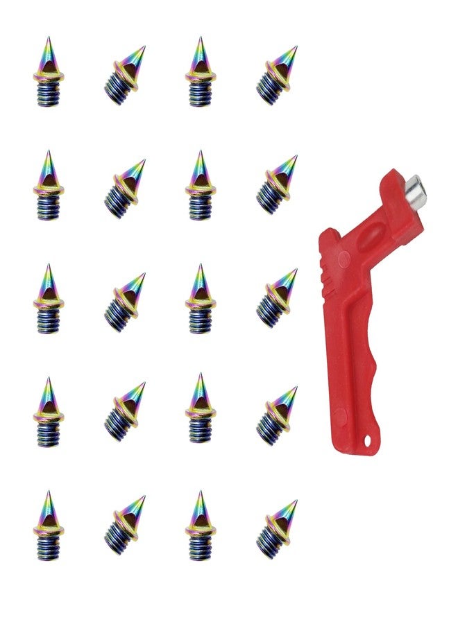 SATONBEYI Satonbey 20pcs 1/4 Inch Track Spikes with Wrench, Colorful Hard Steel Pyramid Sprinting Spikes for Short Running Track Shoe - Image 1