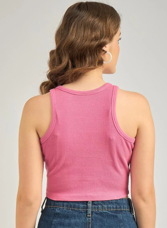 Outzidr  Pink Asymmetric Hem Tank Top for Women | Best Price UAE