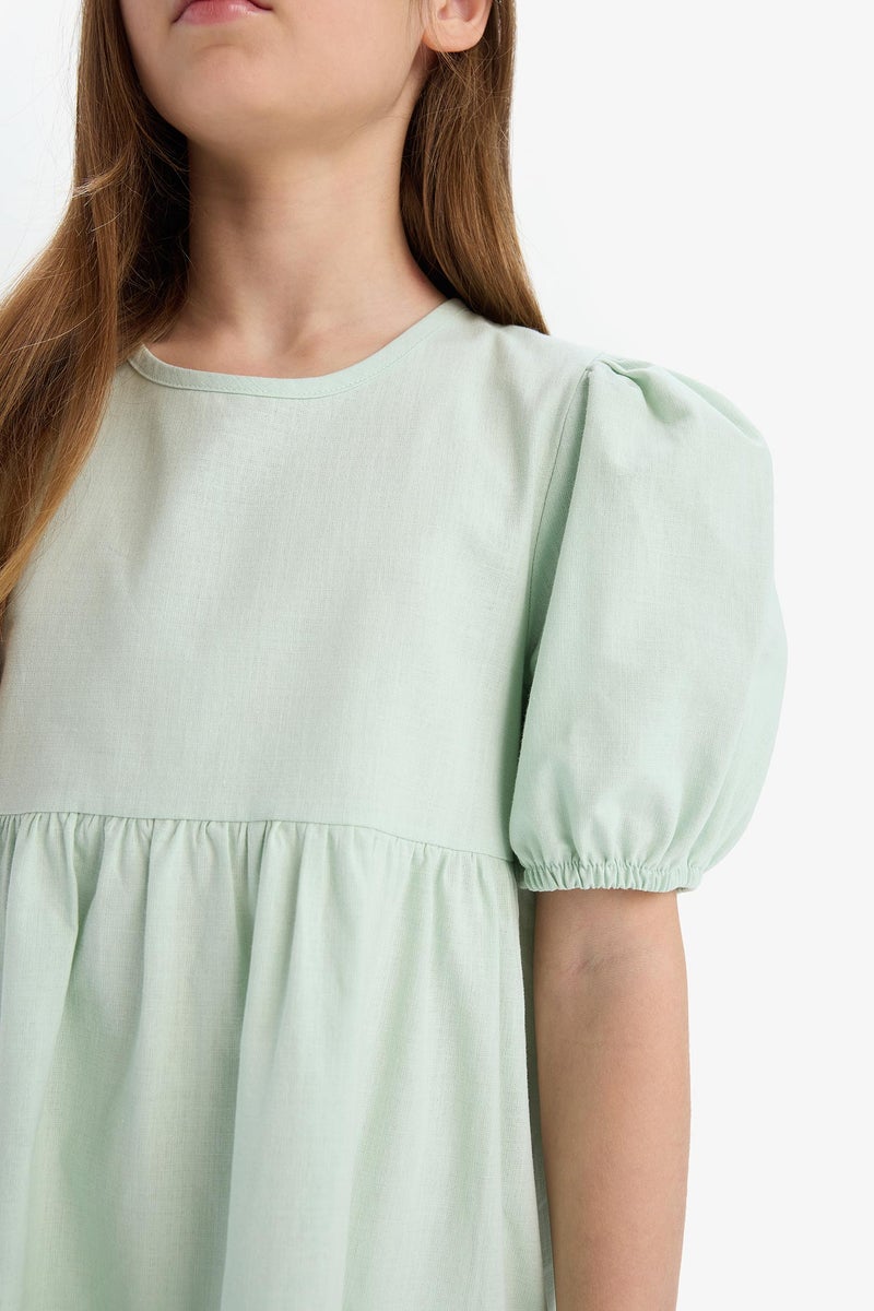 ديفاكتو فستان بناتي قصير أخضر قطن نص كم قصة عادية - Image 5