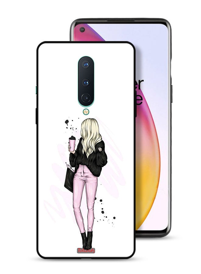 Tolwak OnePlus 8 Protective Case Cover Girl Holding Coffee Cup Art - Image 1