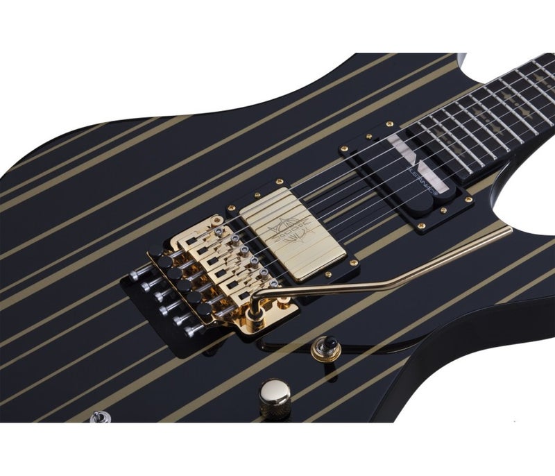 Schecter جيتار كهربائي شيكتر 1742 سينايستر كاستم-س - أسود لامع مع خطوط ذهبية - Image 4