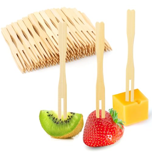 Vicuna R 400 Bamboo Appetizer Forks, 3.5 Inch Mini Bamboo Forks for Charcuterie Boards Accessories, Fancy Toothpicks for Appetizers, Disposable Wooden Cocktail Fork, Small Fruit Food Picks for Party Supplies - Image 1