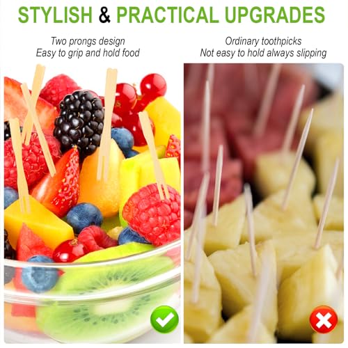 Vicuna R 400 Bamboo Appetizer Forks, 3.5 Inch Mini Bamboo Forks for Charcuterie Boards Accessories, Fancy Toothpicks for Appetizers, Disposable Wooden Cocktail Fork, Small Fruit Food Picks for Party Supplies - Image 5