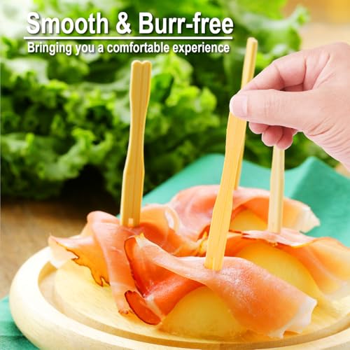 Vicuna R 400 Bamboo Appetizer Forks, 3.5 Inch Mini Bamboo Forks for Charcuterie Boards Accessories, Fancy Toothpicks for Appetizers, Disposable Wooden Cocktail Fork, Small Fruit Food Picks for Party Supplies - Image 2