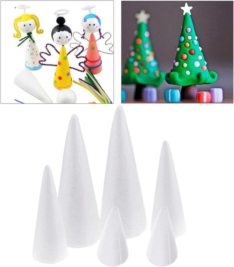 klarako 6Pcs Foam Cones DIY Material Modeling Foam Circular Cones Craft for Christmas Xmas Decor, Assorted 3 Sizes 7cm 11cm 15cm - Image 2