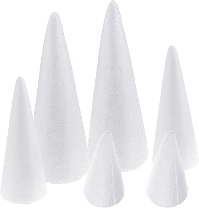 klarako 6Pcs Foam Cones DIY Material Modeling Foam Circular Cones Craft for Christmas Xmas Decor, Assorted 3 Sizes 7cm 11cm 15cm - Image 1