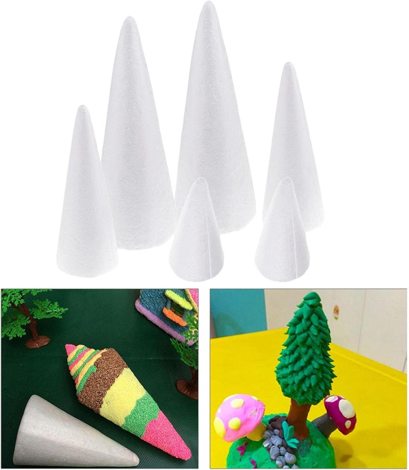 klarako 6Pcs Foam Cones DIY Material Modeling Foam Circular Cones Craft for Christmas Xmas Decor, Assorted 3 Sizes 7cm 11cm 15cm - Image 5