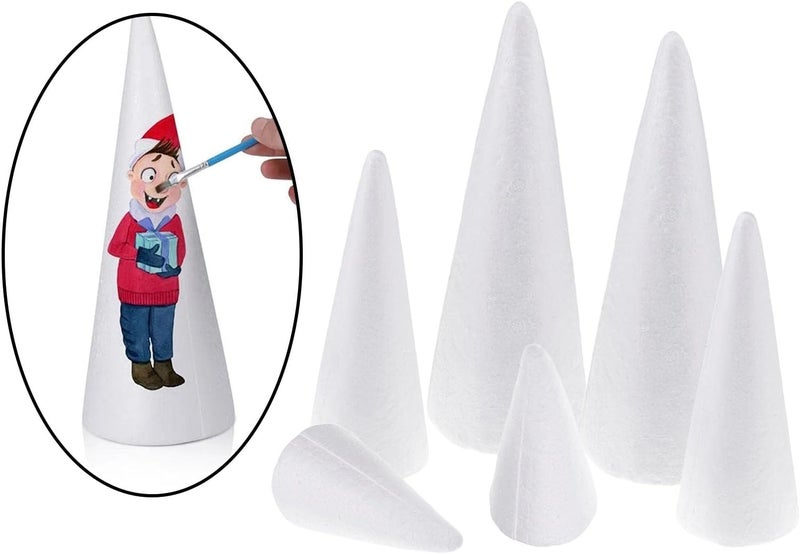 klarako 6Pcs Foam Cones DIY Material Modeling Foam Circular Cones Craft for Christmas Xmas Decor, Assorted 3 Sizes 7cm 11cm 15cm - Image 4