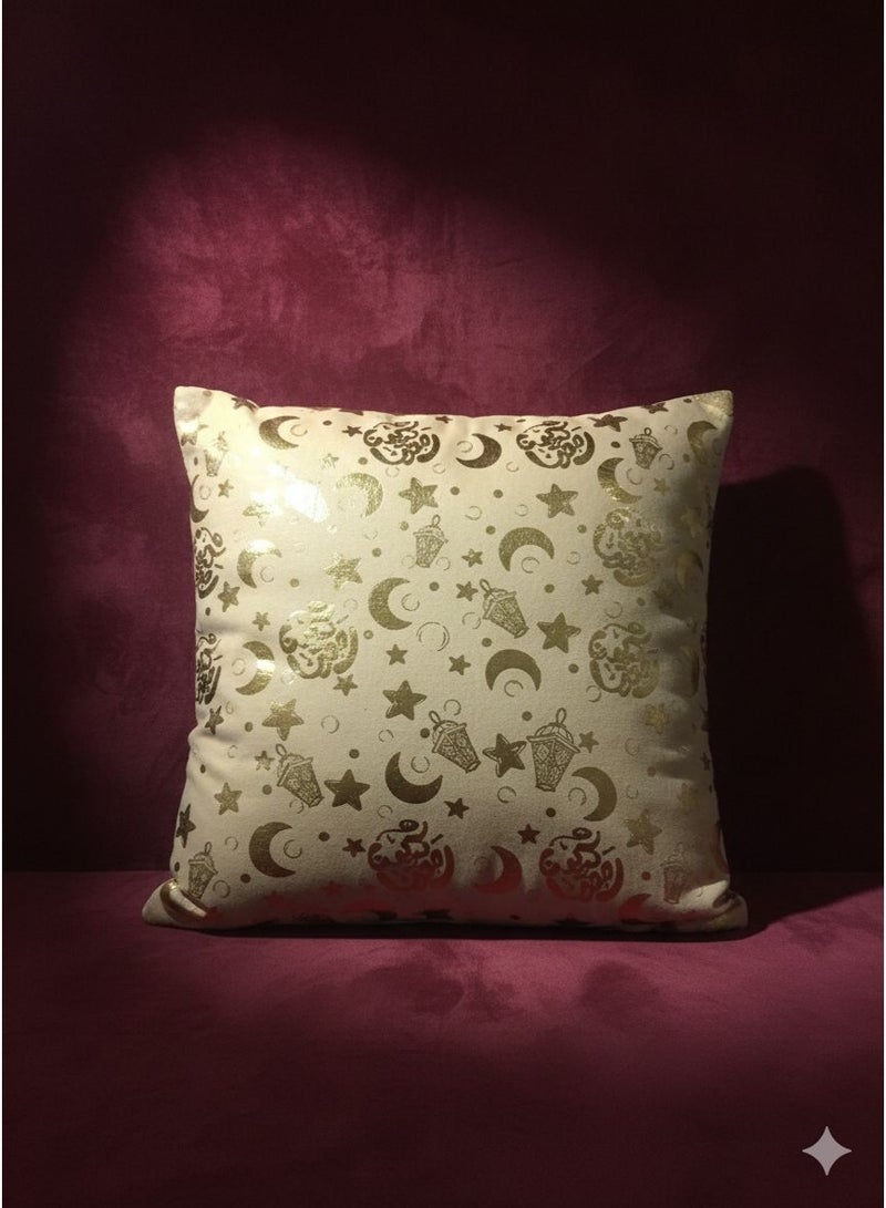 كوشن قطيفة مطبوعة بصمة 2 قطعة كفر مخدة رمضان بيج