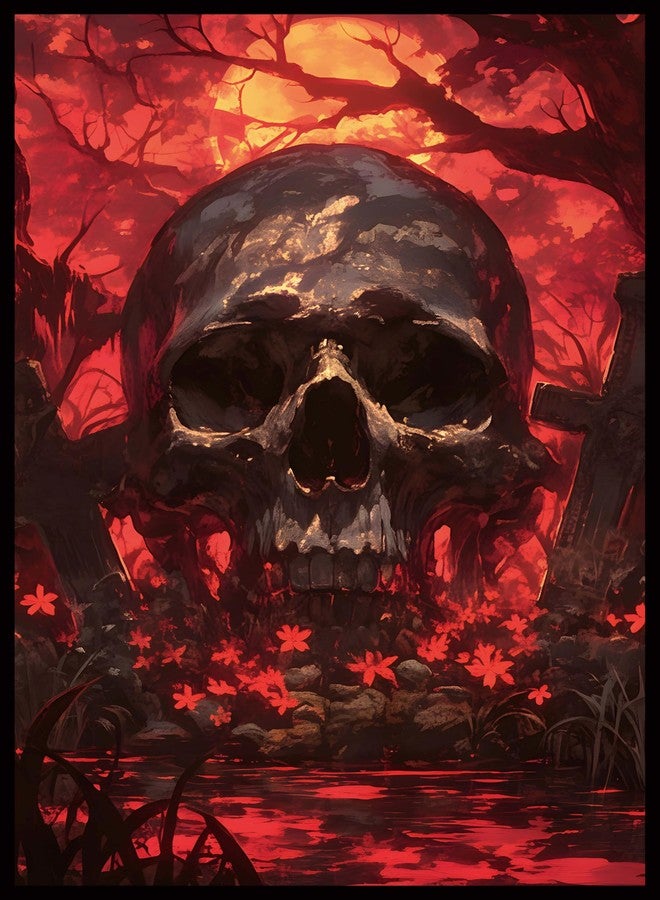 Kiiransr MTG Card Sleeves - Red Moon Skull - Ultra Clear Front & Matte Finish Back, 100 Count Standard Size Matte Art Sleeve for Magic the Gathering - Image 1