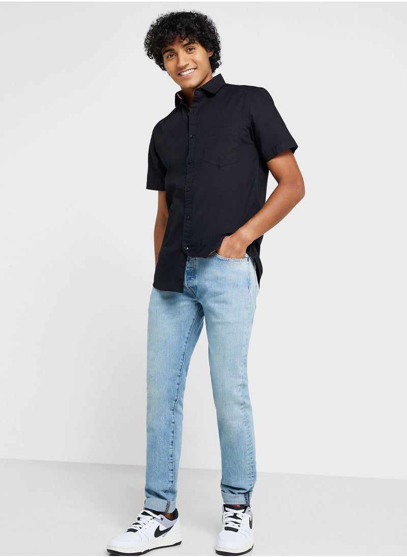 Seventy Five - Men Black Classic Slim Fit Pure Cotton Casual Shirt - Image 1