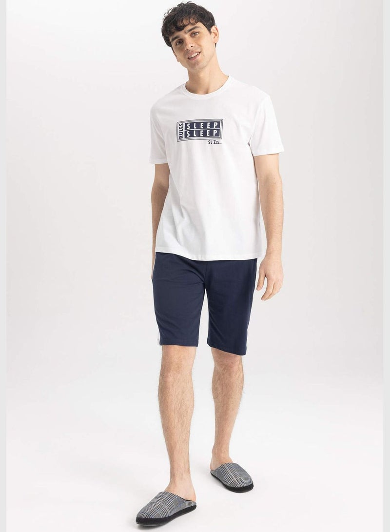 DeFacto طقم منزلي مكون من 2 قطعة للرجال بأكمام قصيرة وياقة دائرية محبوك - Image 1