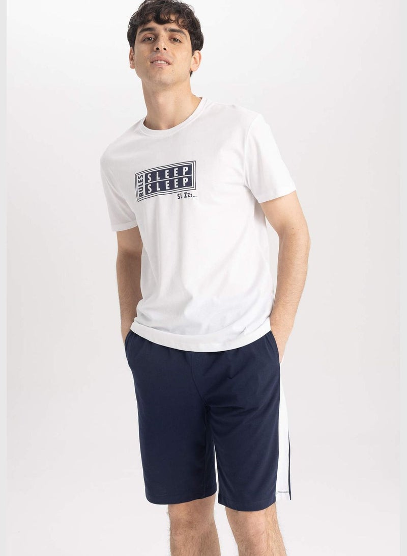 DeFacto طقم منزلي مكون من 2 قطعة للرجال بأكمام قصيرة وياقة دائرية محبوك - Image 3