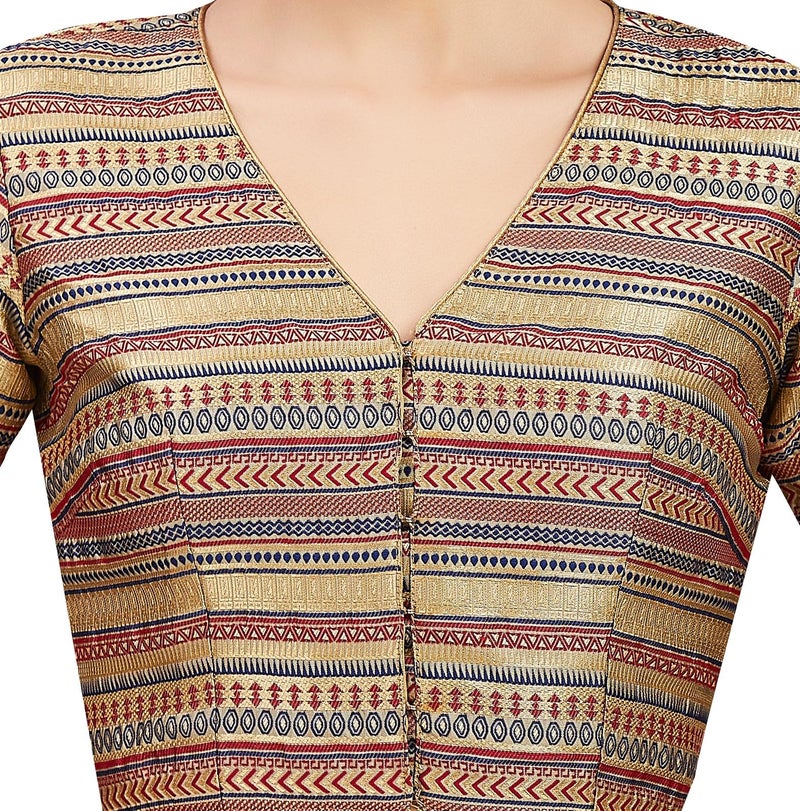 Studio Shringaar Women's Gold Brocade Half Sleeve Readymade Saree Blouse (Gold, 36) - Image 4