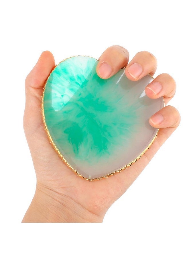 Sibba Resin Nail Art Palette Nail Mixing Palette Polish Color Mixing Plate Golden Edge Nail Holder Display Board Heart Shape Cosmetic Mixing Tools (Green) - Image 3