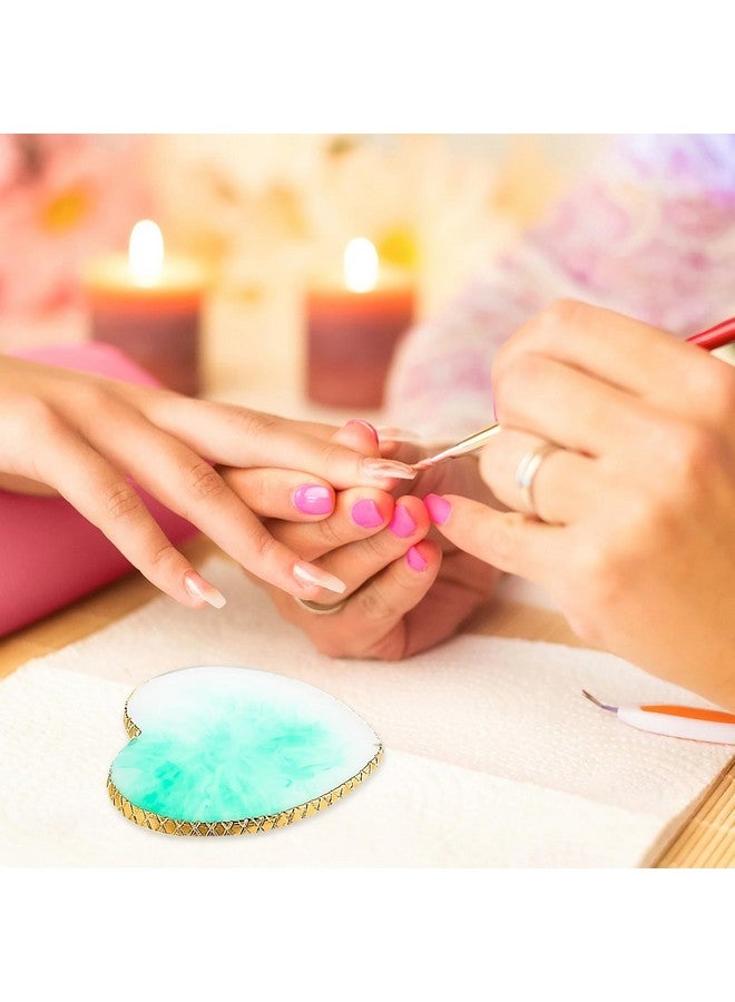 Sibba Resin Nail Art Palette Nail Mixing Palette Polish Color Mixing Plate Golden Edge Nail Holder Display Board Heart Shape Cosmetic Mixing Tools (Green) - Image 5