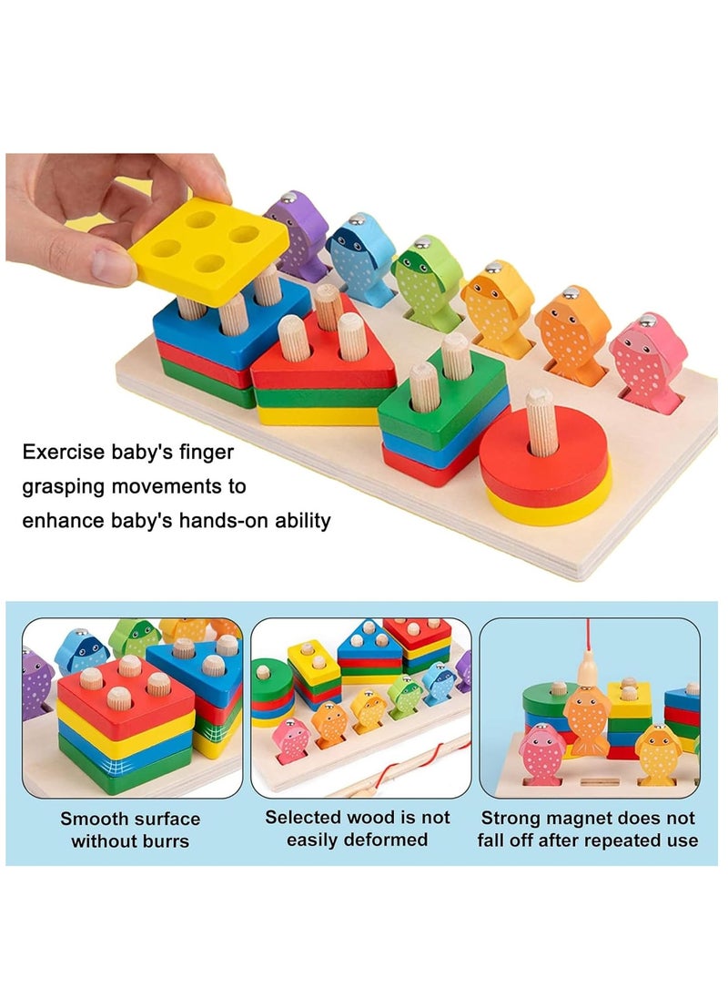 ULHYC - Montessori Toys, Wooden Educational Toy for Boys Girls Toddlers, Pillar Pillar Fishing Toys Stacking Toys for Toddlers And Kids Preschool - Image 1