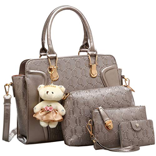 AlwaySky Women 4 Pcs Handbags Set, Tote Bag Top Handle Shoulder Crossbody Bag Wallet Card Holders Pack (Champagne) - Image 5