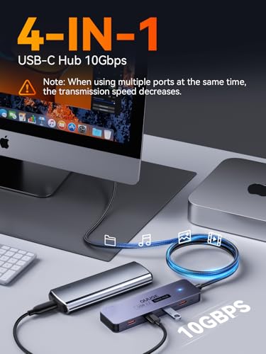 QUUGE 10Gbps USB C Hub: Splitter with 4 USB-C Ports High-Speed Type-C Multiport Adapter 1M(3.3Ft) Nylon Cable Compatible with MacBook Pro/Air, iPad Pro/Mini 6, Surface Pro, Chromebook, Dell XPS and More - Image 2