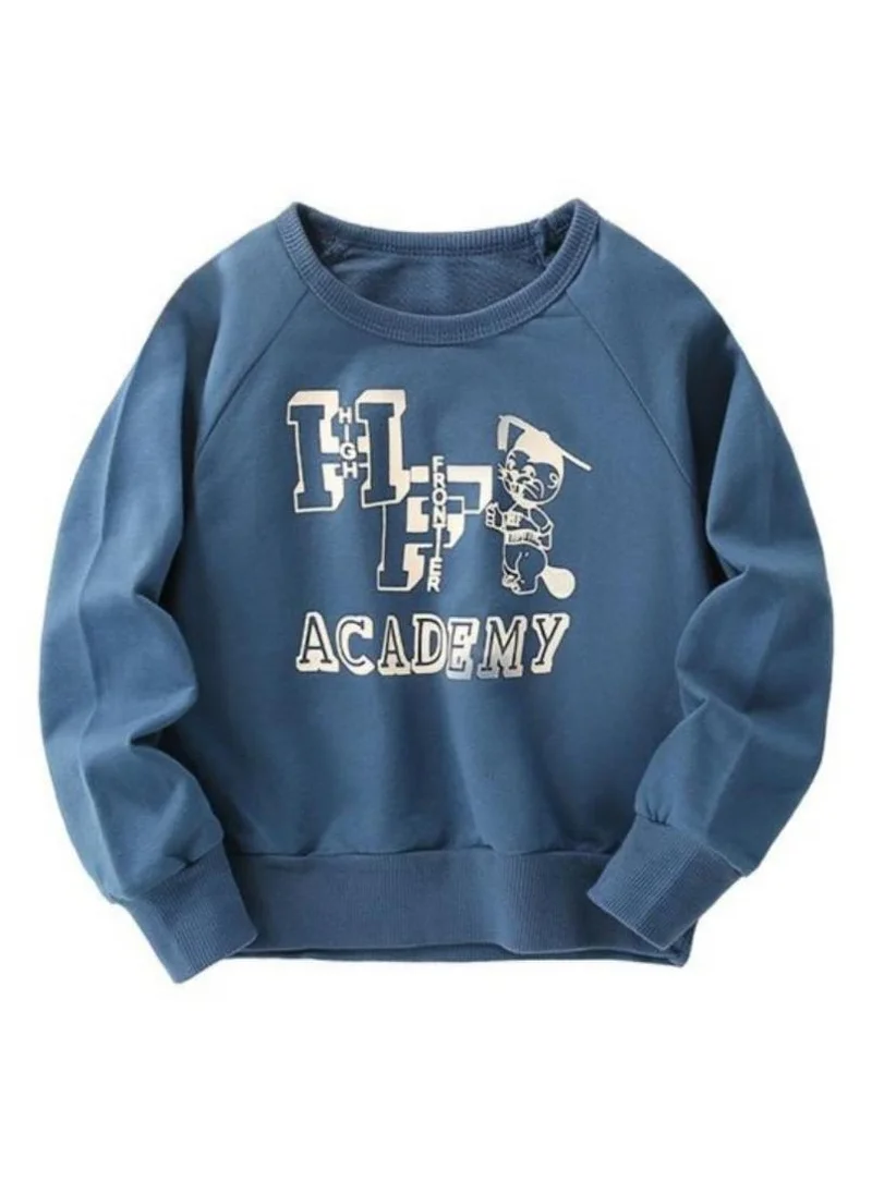 YUNIQEE Blue Printed Mandarin Collar Applique T-shirt