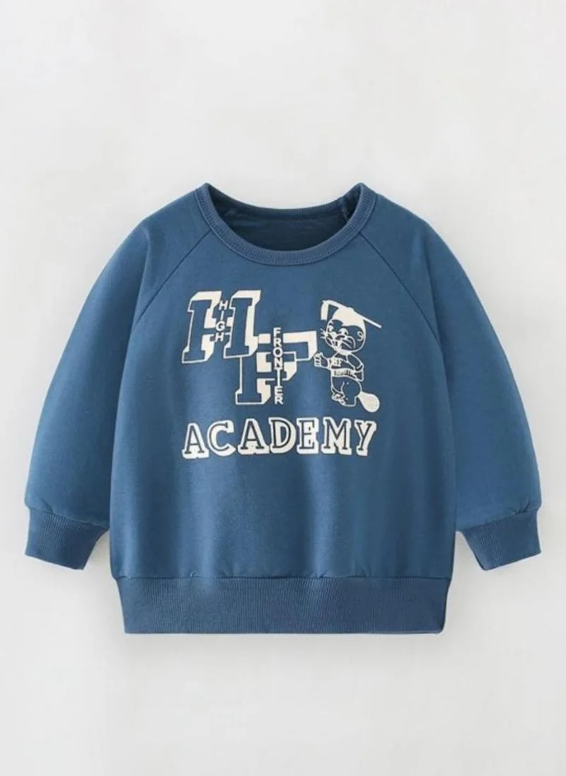YUNIQEE Blue Printed Mandarin Collar Applique T-shirt