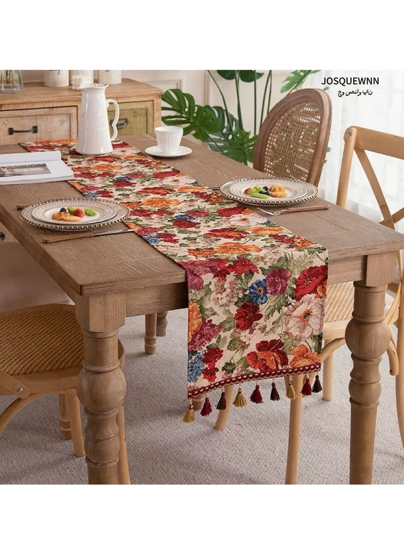 JOSQUEWNN Woven Jacquard Tassel Table Runner, Suitable for Nordic Style Home Decor, Covers TV Cabinets and Bed Ends, Enhances Home Decoration Taste and Warm Atmosphere, Table Decoration for Home Party 33x180CM  - Image 1