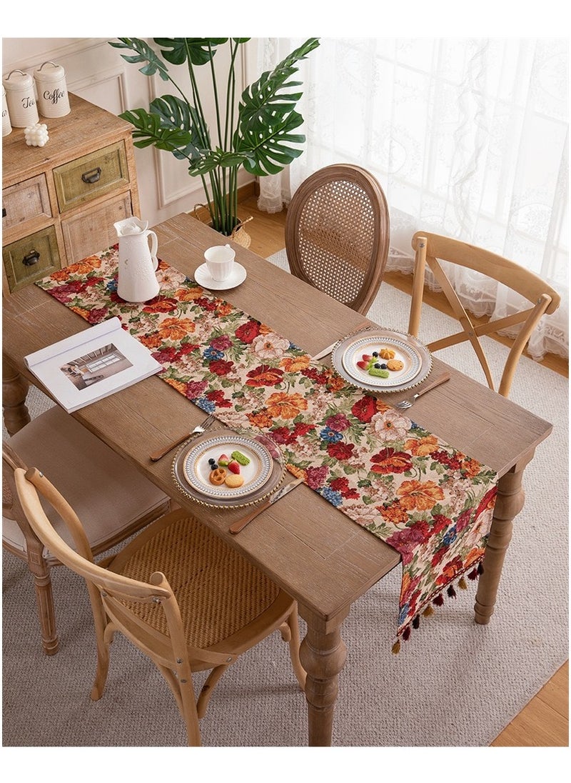 JOSQUEWNN Woven Jacquard Tassel Table Runner, Suitable for Nordic Style Home Decor, Covers TV Cabinets and Bed Ends, Enhances Home Decoration Taste and Warm Atmosphere, Table Decoration for Home Party 33x180CM  - Image 2