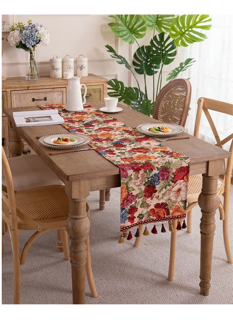 JOSQUEWNN Woven Jacquard Tassel Table Runner, Suitable for Nordic Style Home Decor, Covers TV Cabinets and Bed Ends, Enhances Home Decoration Taste and Warm Atmosphere, Table Decoration for Home Party 33x180CM  - Image 3