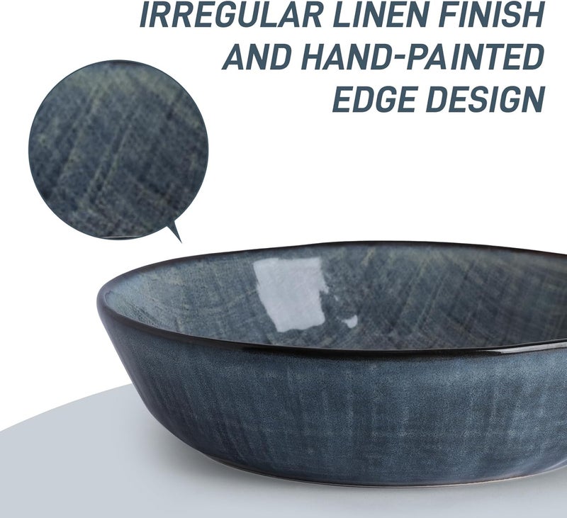 Famiware famiware Moonlight 85 Inch Pasta Bowls Set of 4 32oz Serving Bowls for Kitchen Soup Bowl with Linen Finish Large Stoneware Bowls for Festivals Housewarming Dinnerware Dark Blue  - Image 5