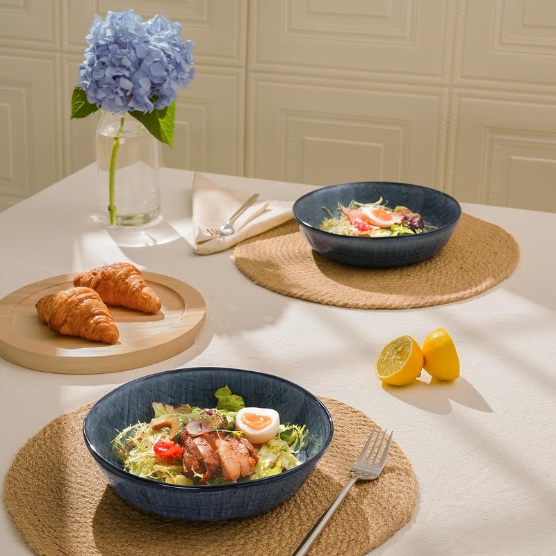 Famiware famiware Moonlight 85 Inch Pasta Bowls Set of 4 32oz Serving Bowls for Kitchen Soup Bowl with Linen Finish Large Stoneware Bowls for Festivals Housewarming Dinnerware Dark Blue  - Image 3