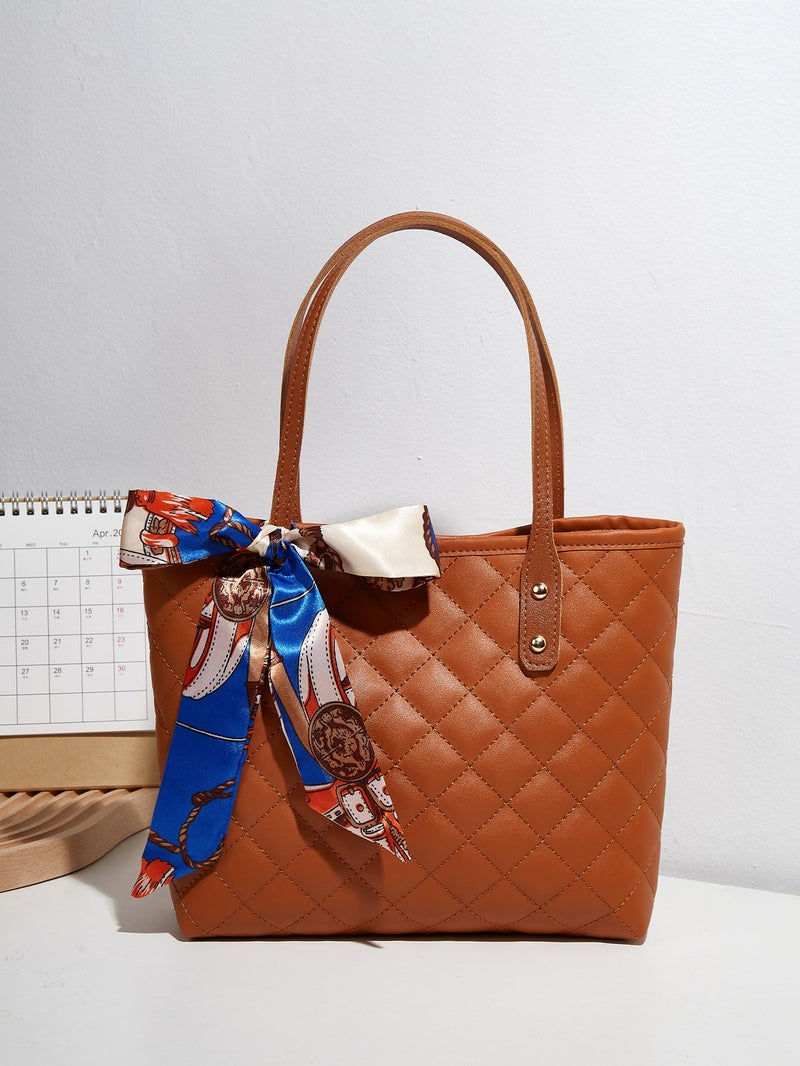 Large Cap Embroidered Tote Bag 2022 Trendy Scarf Bucket Shoulder Bag Brown