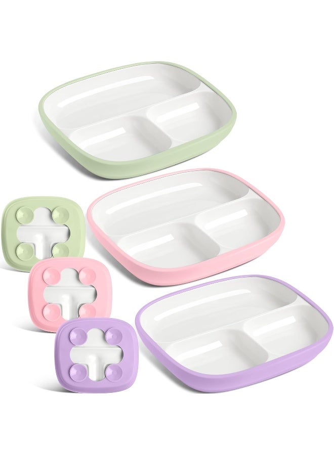 Domensi 3 Sets Kids Porcelain Plates with Silicone Sleeves 8.2 Inch Divided Porcelain Plate Toddler White Suction Dishes for Baby Troubleless Eating Microwave Dishwasher Safe (Classic) - Image 1