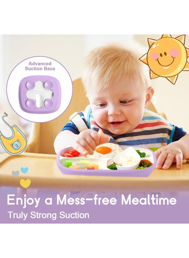 Domensi 3 Sets Kids Porcelain Plates with Silicone Sleeves 8.2 Inch Divided Porcelain Plate Toddler White Suction Dishes for Baby Troubleless Eating Microwave Dishwasher Safe (Classic) - Image 3