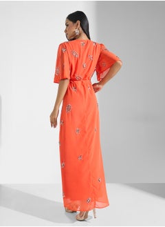 Hope & Ivy Embellished Flutter Sleeve Wrap Dress  - Image 2