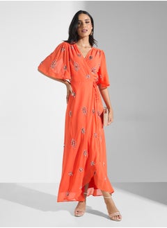 Hope & Ivy Embellished Flutter Sleeve Wrap Dress  - Image 4