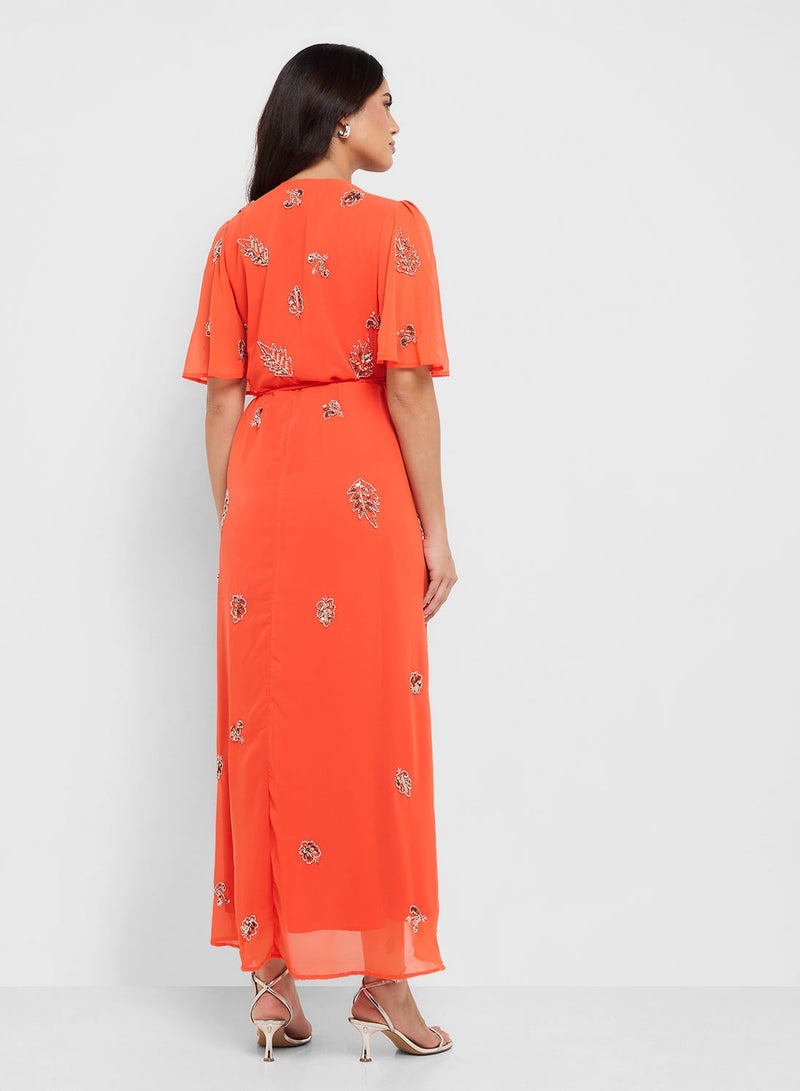 هوب اند ايفي فستان ماكسي بزهور برتقالية - Image 3