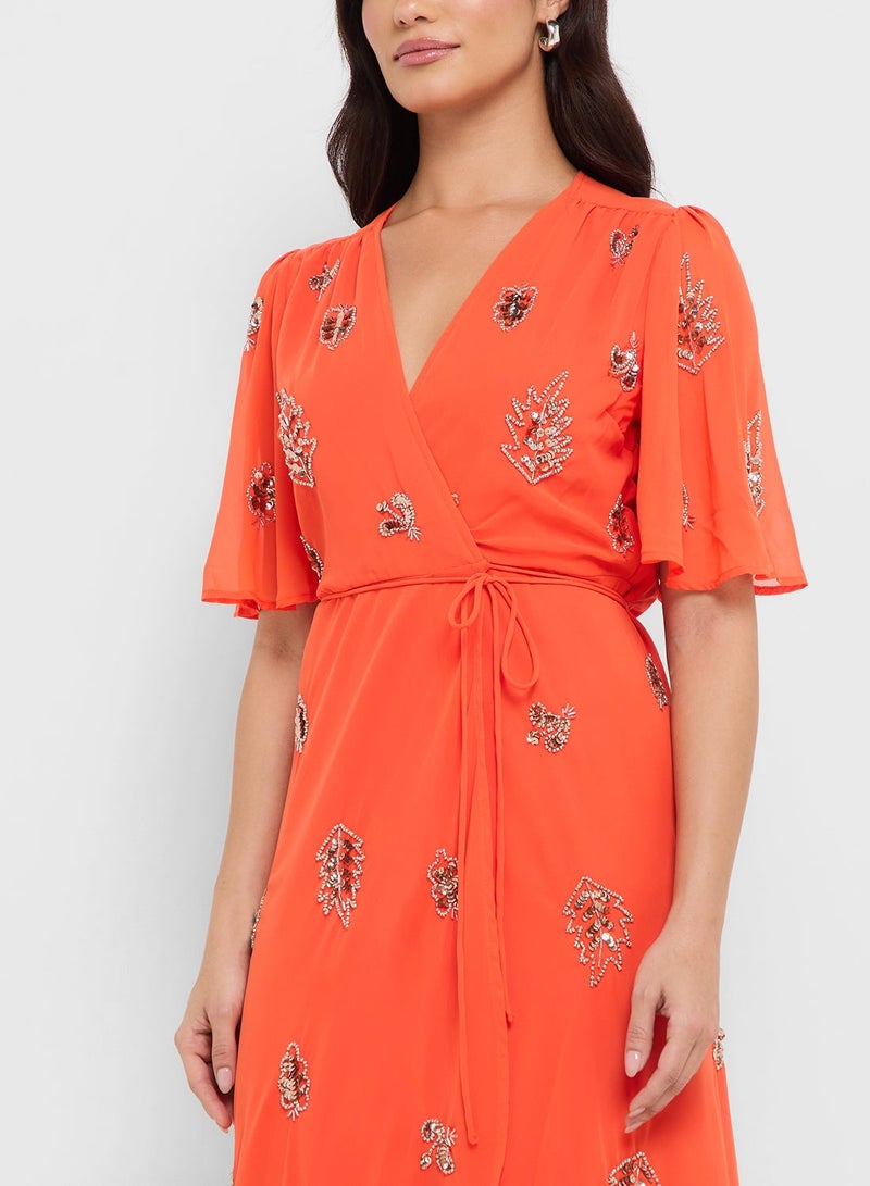 هوب اند ايفي فستان ماكسي بزهور برتقالية - Image 4