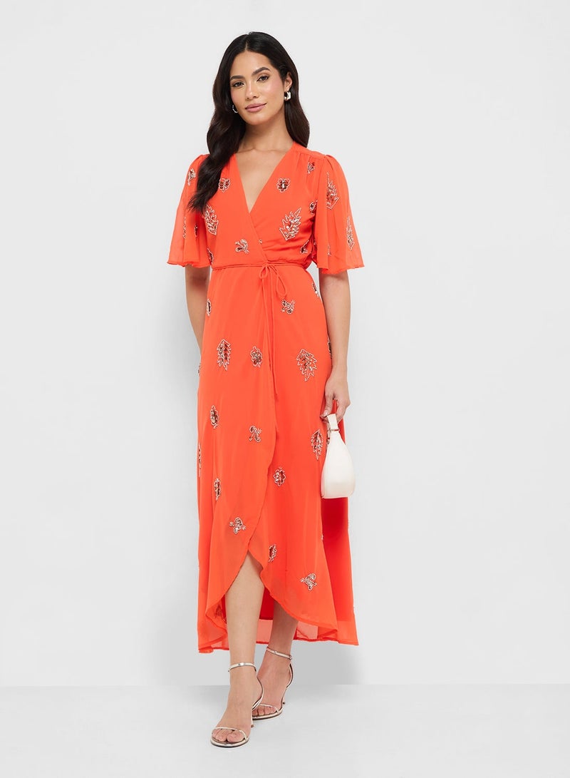 هوب اند ايفي فستان ماكسي بزهور برتقالية - Image 1