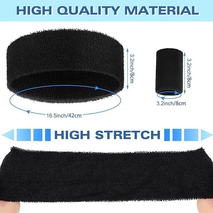 YLmeet Quick use-switch compatible build Athletic Sweatband Set, 6 Piece Headband and Wristband Pack, Multiple Colors, Cotton Blend, High Stretch, Moisture Absorbing, for Sports, Basketball, Tennis, Workout Fixed & portable compatible - Image 2