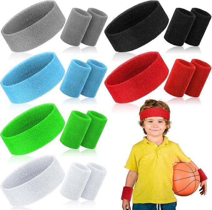 YLmeet Quick use-switch compatible build Athletic Sweatband Set, 6 Piece Headband and Wristband Pack, Multiple Colors, Cotton Blend, High Stretch, Moisture Absorbing, for Sports, Basketball, Tennis, Workout Fixed & portable compatible - Image 1