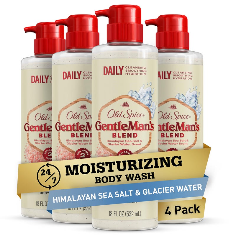 Old Spice GentleMan's Exfoliating & Moisturizing Body Wash for Men, 24/7 Shower Fresh with Long Lasting Scent, Renewing Vitamin B3 Blend, Himalayan Sea Salt + Glacier Water Scent, 18 oz (Pack of 4) - Image 1