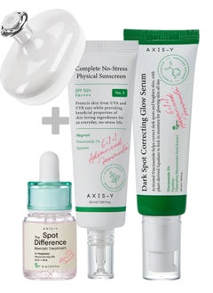 AXIS-Y Glow Renewal Trio with Face Scrubber - Spot Treatment, Dark Spot Glow Serum, and Protective Sunscreen
