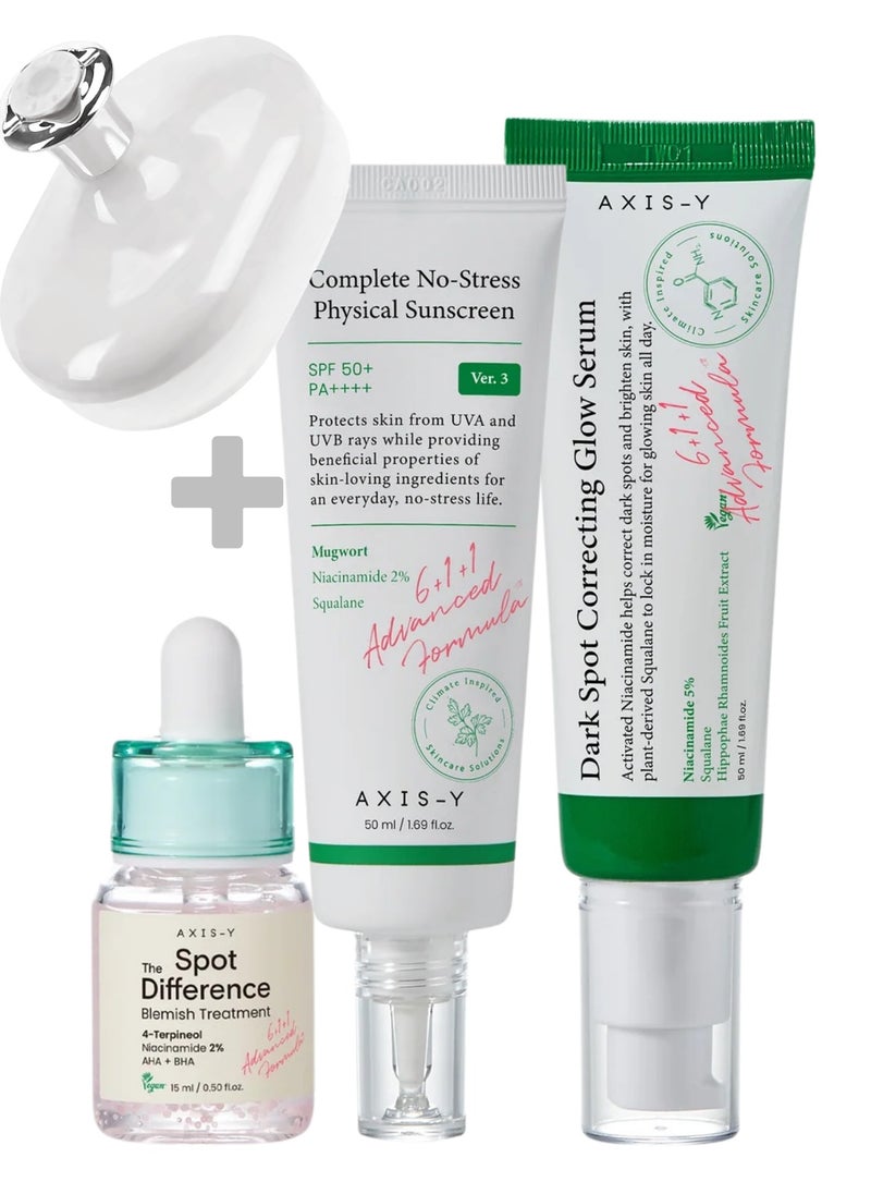 AXIS-Y - AXIS-Y Glow Renewal Trio with Face Scrubber - Spot Treatment, Dark Spot Glow Serum, and Protective Sunscreen - Image 1