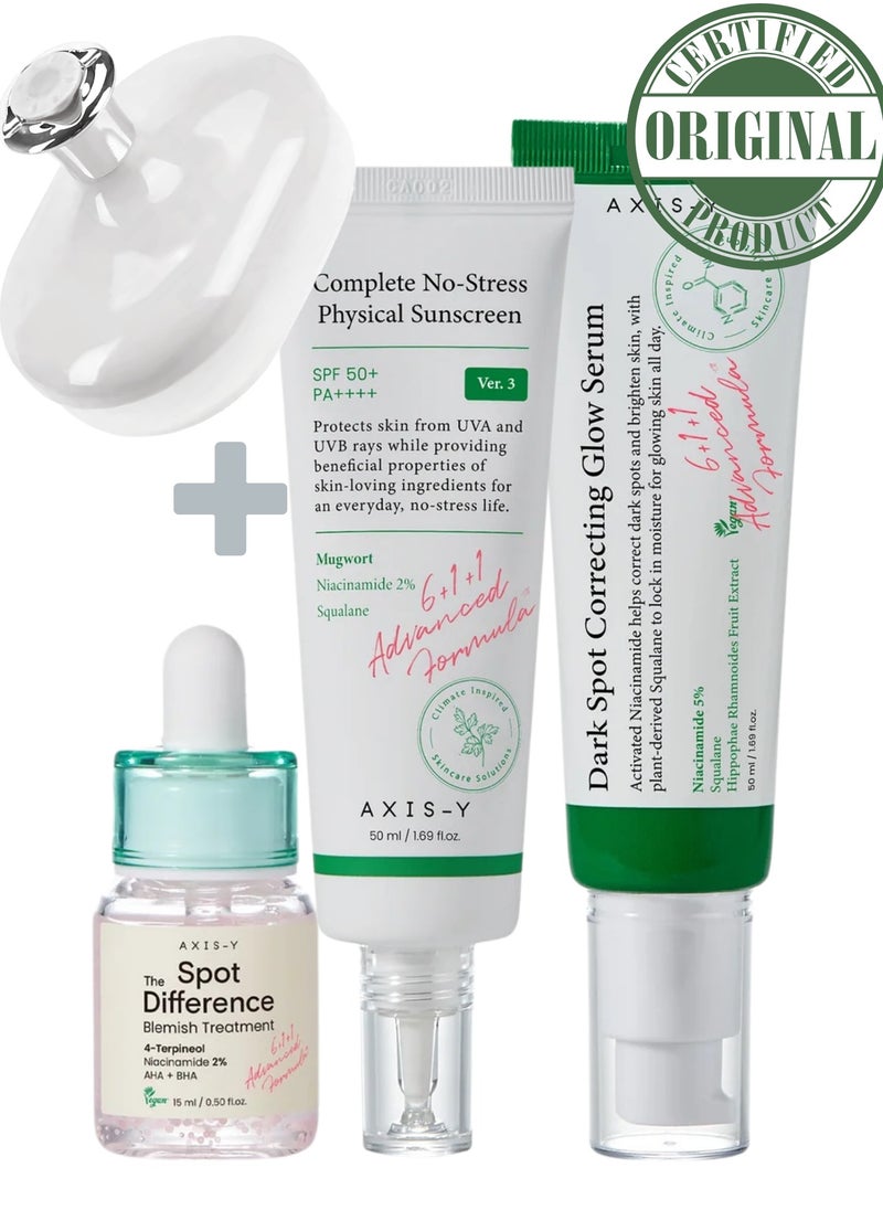 AXIS-Y - AXIS-Y Glow Renewal Trio with Face Scrubber - Spot Treatment, Dark Spot Glow Serum, and Protective Sunscreen - Image 1