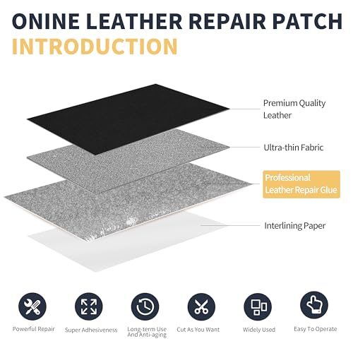 ONine Leather Repair Patch，Leather Repair Tape, 3 x 60 inches Leather Repair Patch for Furniture,Vinyl Repair kit，Leather Couch Patch，for Sofas, Furniture, car Seats(Black-Fine Grain) - Image 3