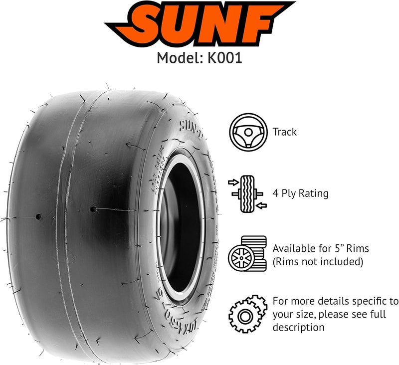 SunF 10x4.5.00-5 Go Kart Tire - Pair of 2, Race 4 PR K001 - Image 2