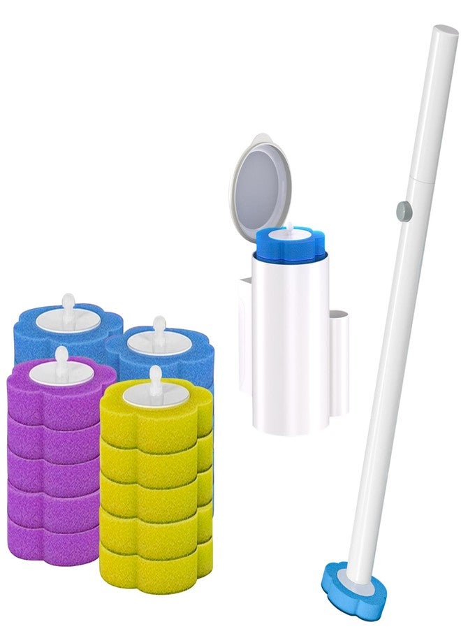 Dexmary Disposable Toilet Brush Set with Holder, Angled Cleaning Wand with 24 Refill Heads, Wall-Mounted Hygienic Toilet Cleaner (Ocean, Lemon, Lavender Scents) - Image 1