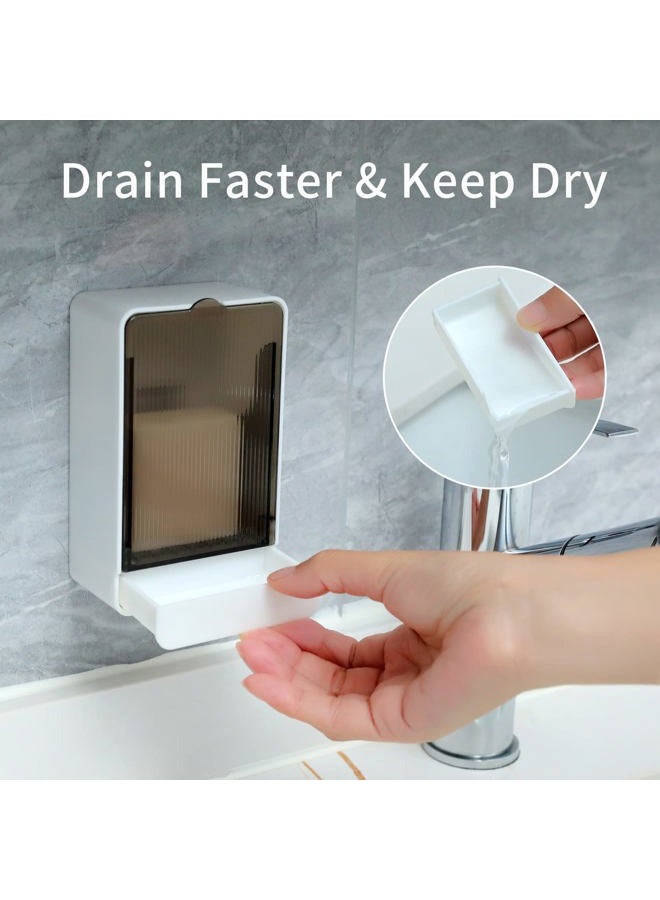 GREATIN Bar Soap Holder Dish Shower 2 PCS Self Draining Soap Container with Lid, Wall Mounted Soap Box Tray for Bathroom Bathtub Sink, Waterproof White, Adhesive Include (White) - Image 4