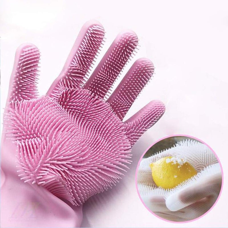 GJSHOP Silicone Gloves Kitchen Tool for Cleaning Reusable Brush Heat Resistant Gloves Dish Washing Washing The Car Pet Hair Care 1 Pair Multicolor - Image 2