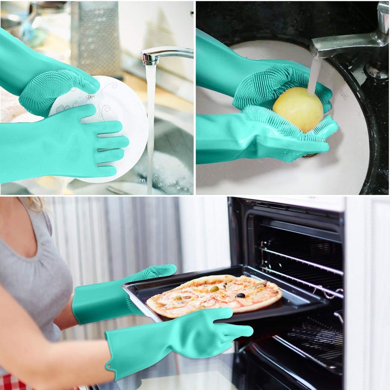 GJSHOP Silicone Gloves Kitchen Tool for Cleaning Reusable Brush Heat Resistant Gloves Dish Washing Washing The Car Pet Hair Care 1 Pair Multicolor - Image 5